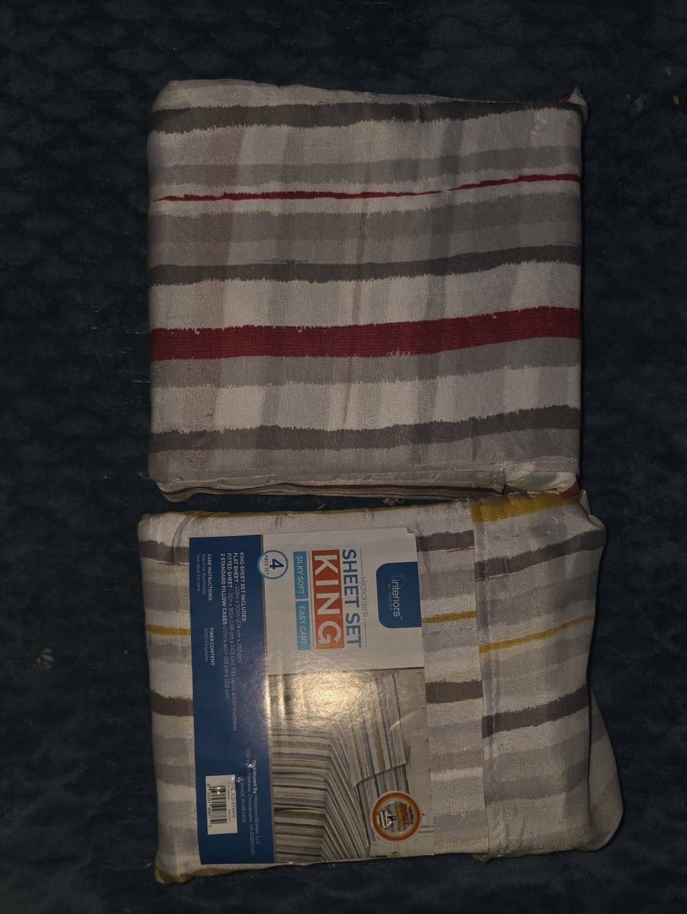 Mainstays King Sheet Set - Gray, Red, Yellow Striped